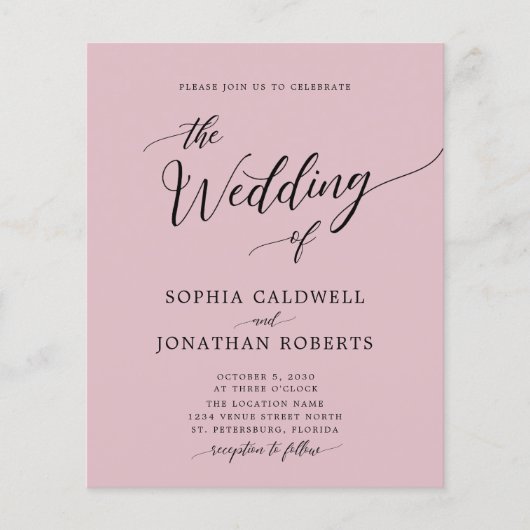 Budget All in One Dusty Roos Wedding Invitation (Voorkant)