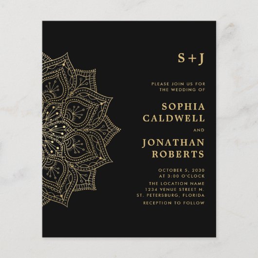 Budget All in One Gold Mandala Wedding Invite (Voorkant)