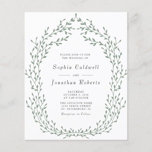 Budget All in One Green Leafy Lijst Wedding Invite (Voorkant)