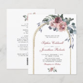 Budget All in One Winter Rozen Gold Wedding Invite (Voorkant / Achterkant)