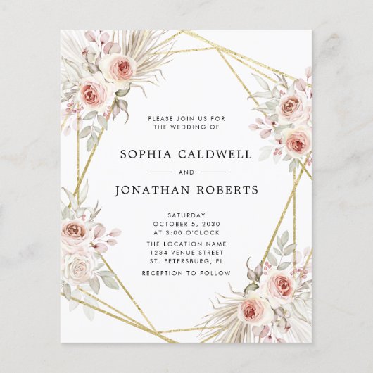 Budget allemaal in één roze Floral Gold Wedding In (Voorkant)