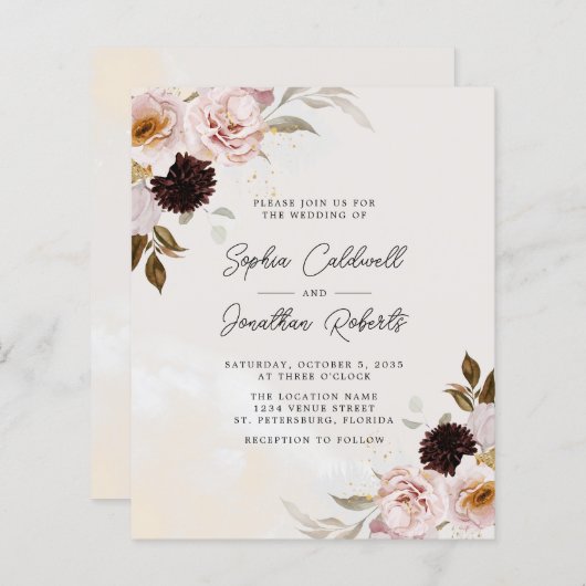 Budget Alles in een Boho Blush Bloemen Bruiloft Ui (Voorkant / Achterkant)