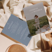 Budget alles in een + QR-code Stofblauw Huwelijk Kaart