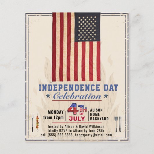BUDGET American Flag 4th JULY BBQ Party Invitation Flyer (Voorkant)