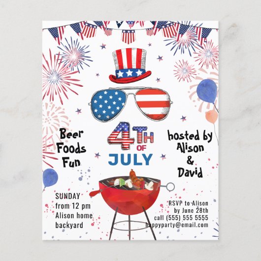 BUDGET Amerikaanse vlag 4e JULI BBQ Party nodigt u Flyer (Voorkant)