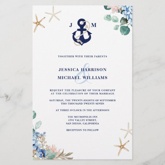 Budget Anchor Greenery Floral Wedding Invitation (Voorkant)