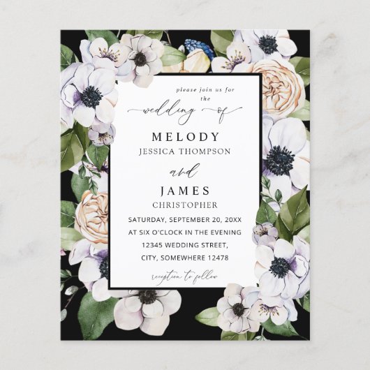 Budget Anemone White Floral Wedding - Black Flyer (Voorkant)