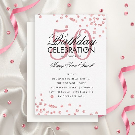 Budget Anniversaire Confetti Rose Gold Invitation