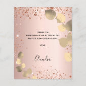 Budget anniversaire rose eucalyptus carte de remer (Dos)