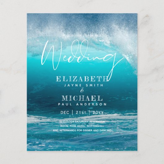 BUDGET Aqua Ocean Wedding Invite Beach Destination (Voorkant)