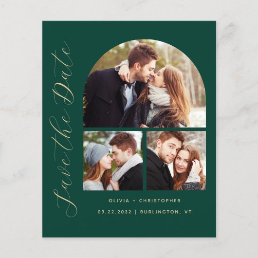 Budget Arch 3-Foto Groene QR-code Save the Date (Voorkant)