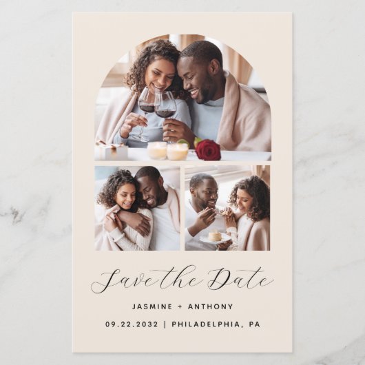 Budget Arch 3-Photo Collage Beige Bewaar de datum (Voorkant)