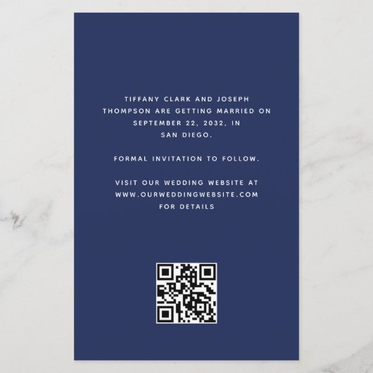 Budget Arch Foto QR Code Navy Blue Save the Date (Achterkant)