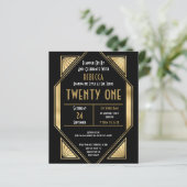Budget Art Deco 21st Birthday Gold Black Invite (Staand voorkant)