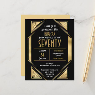 Budget Art Deco 70th Birthday Gold Black Invite