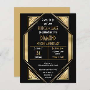Budget Art Deco Diamond Wedding Jubileum Uitnodigi