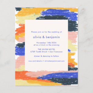 Budget Artsy Abstract Blue Fun Wedding Uitnodiging