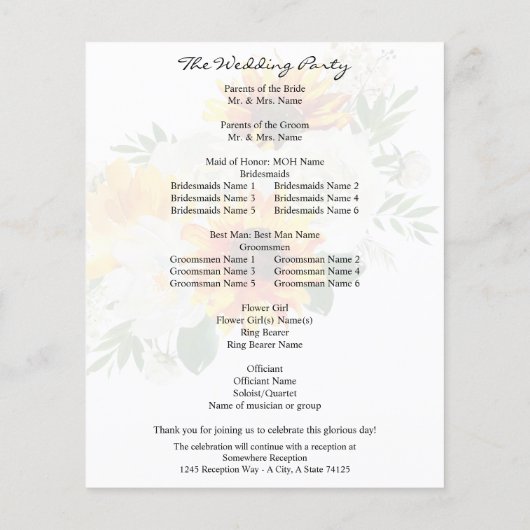 Budget Artsy Sunflower Programme de mariage floral (Dos)
