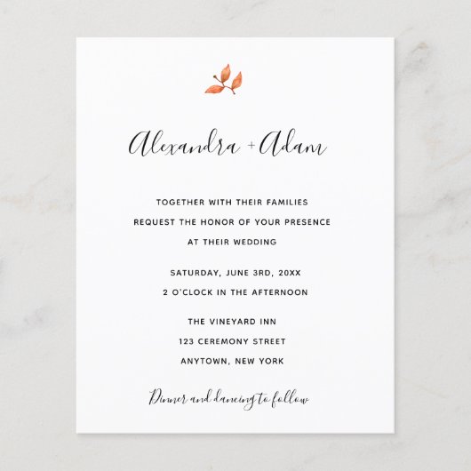 Budget Automne Automne Feuilles Mariages Invitatio (Devant)