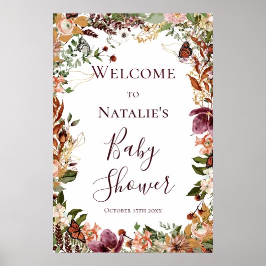 Budget Automne Baby shower Floral Affiche de bienv (Devant)