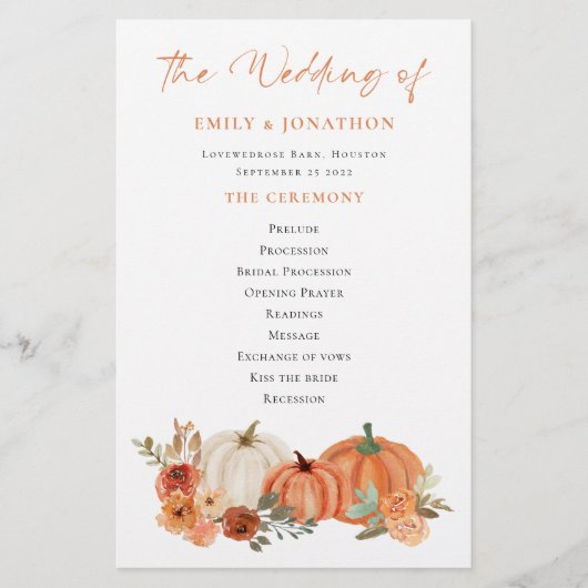 Budget Automne Citrouille Florals Programme de mar (Devant)