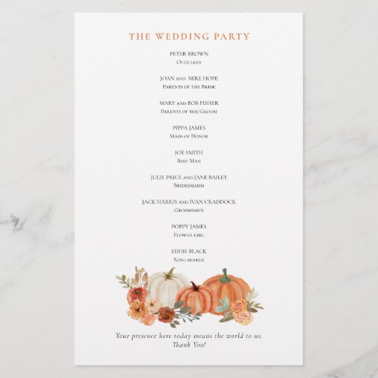 Budget Automne Citrouille Florals Programme de mar (Dos)