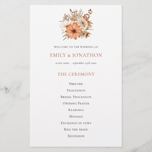 Budget Automne Florals Programme de mariage du feu (Devant)