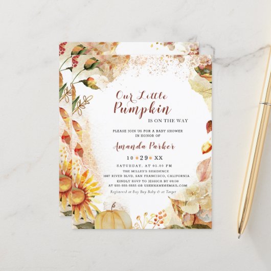 Budget Autumn Pumpkin Sunflower Baby shower (Voorkant / Achterkant in situ)