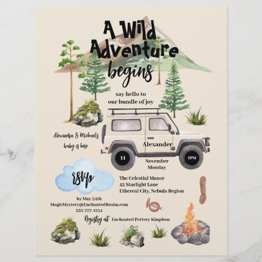 Budget Avontuur Baby shower Waterverf Camper Flyer (Voorkant)