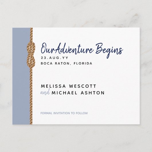 Budget ⚓️ Avontuur Begint Nautisch Save The Date Aankondigingskaart (Voorkant)