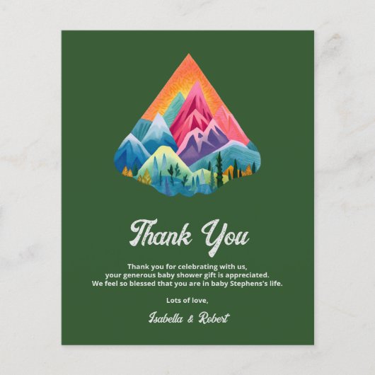 Budget avontuur wacht op Baby shower Dank u (Voorkant)