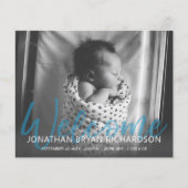 Budget B&W Blue Mul Photo Birth Announce Flyer (Voorkant)