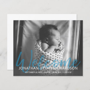 Budget B&W Blue Welcome Photo Baby Aankondiging