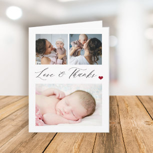 Budget baby 3 foto-collage elegante bedankkaart notitiekaartje