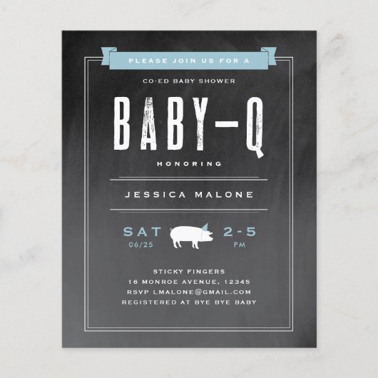 Budget Baby BBQ Blue Co-ed Baby shower Invitation (Voorkant)