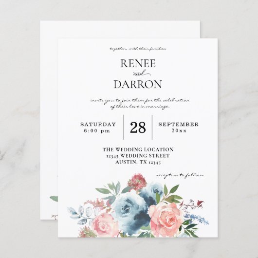 Budget Baby Blue & Blush Pink Floral Wedding (Voorkant / Achterkant)