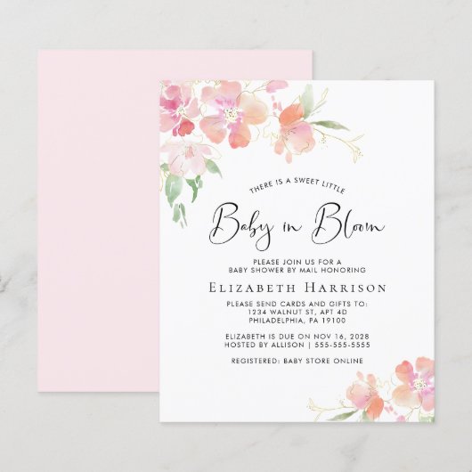 Budget Baby in Bloom Pink Floral Shower by Mail (Voorkant / Achterkant)