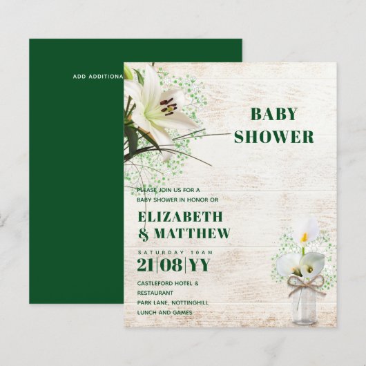 BUDGET Baby shower Cala Lillie Rustic Chic Shabby (Voorkant / Achterkant)