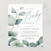Budget baby shower eucalyptus groen uitnodiging (Voorkant)
