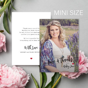 Budget baby shower foto modern script dank u notitiekaartje