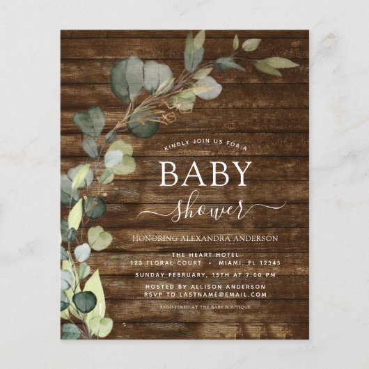 Budget Baby shower Greenery Eucalyptus Rustic (Voorkant)
