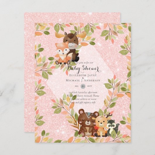 BUDGET BABY SHOWER INVITATIONS - Woodland Animals (Voorkant / Achterkant)