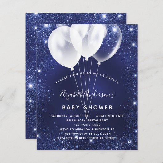 Budget Baby shower marvy blue ballonuitnodiging (Voorkant / Achterkant)