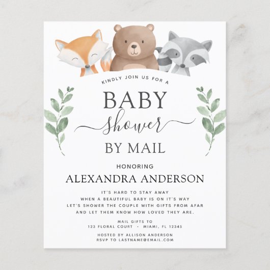 Budget Baby shower per Mail Woodland Invitation Flyer (Voorkant)