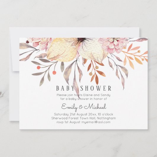 BUDGET Baby Shower Roze Perzik Bloemenfeestje Kaart (Voorkant)