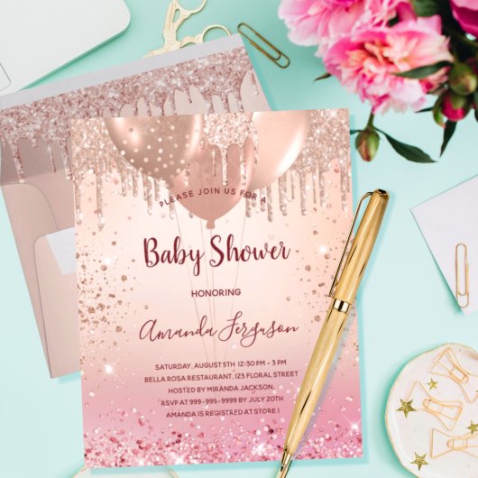 Budget Baby Shower roze roze goud glitters feestje