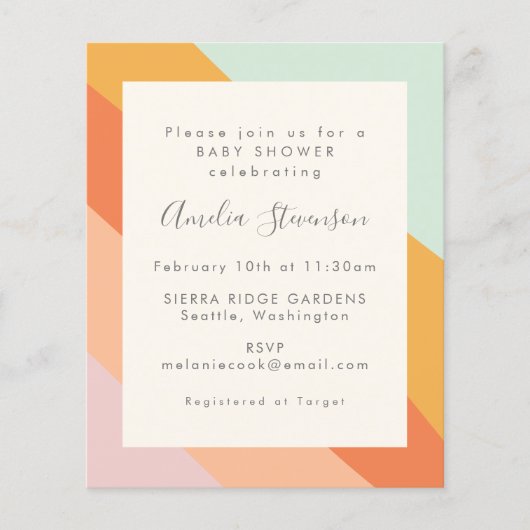 Budget Baby shower Uitnodiging Retro Zomerstrepen (Voorkant)