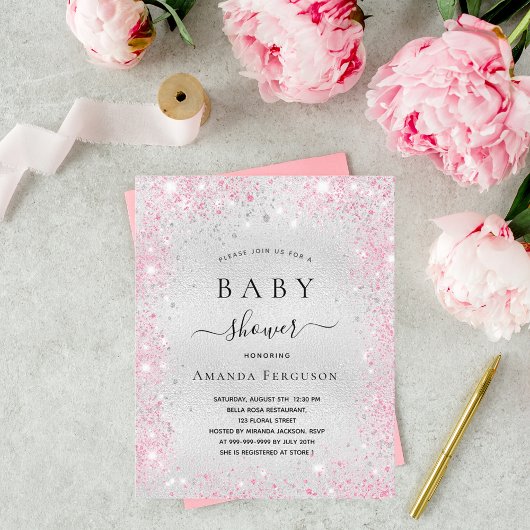Budget baby shower zilveren glitter roze