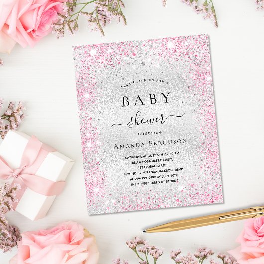 Budget baby shower zilveren glitter roze