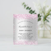 Budget baby shower zilverroze uitnodiging (Staand voorkant)